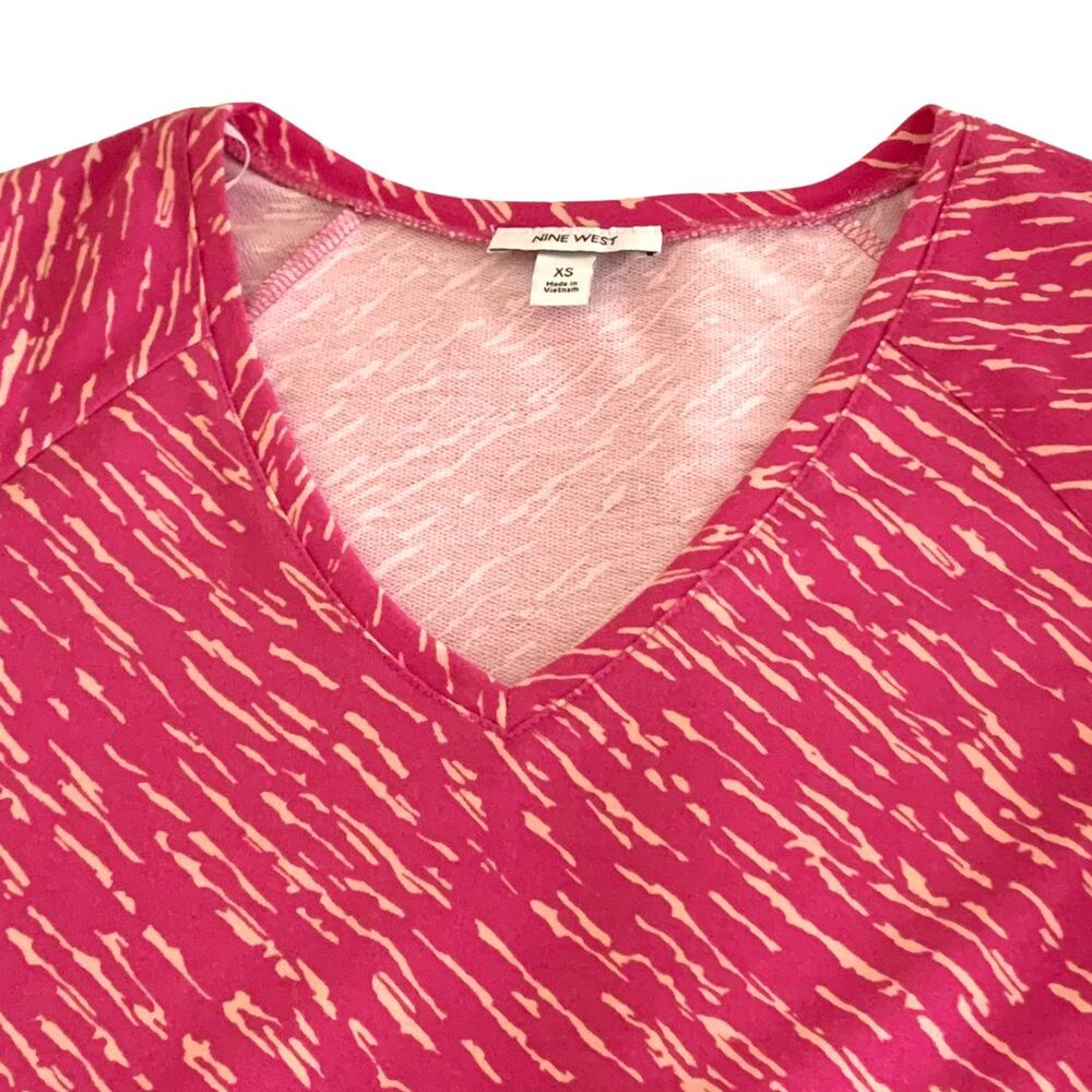 Nine West Pink Patterned Short Sleeve V-Neck A-line Midi Dress NWT Size XS - Picture 3 of 8